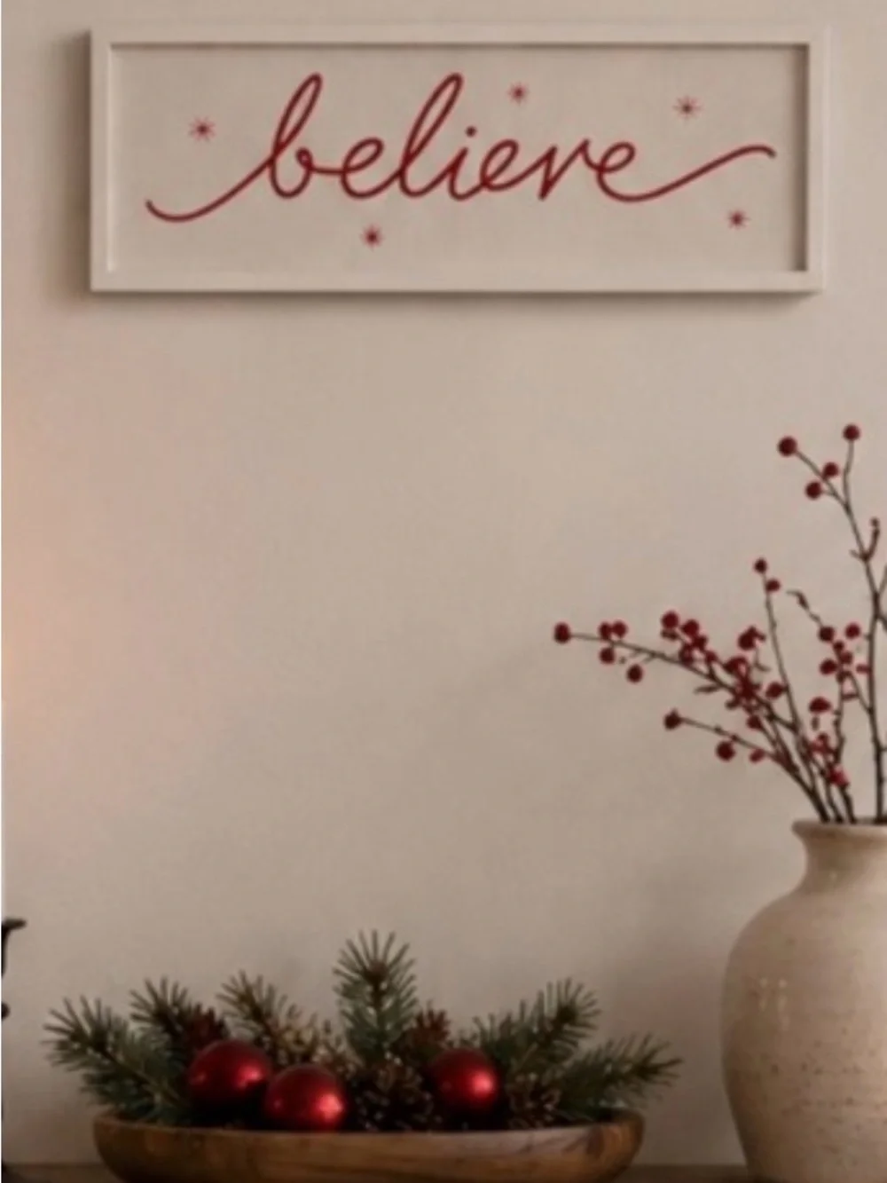 White and Red 'Believe' Christmas Wall Art